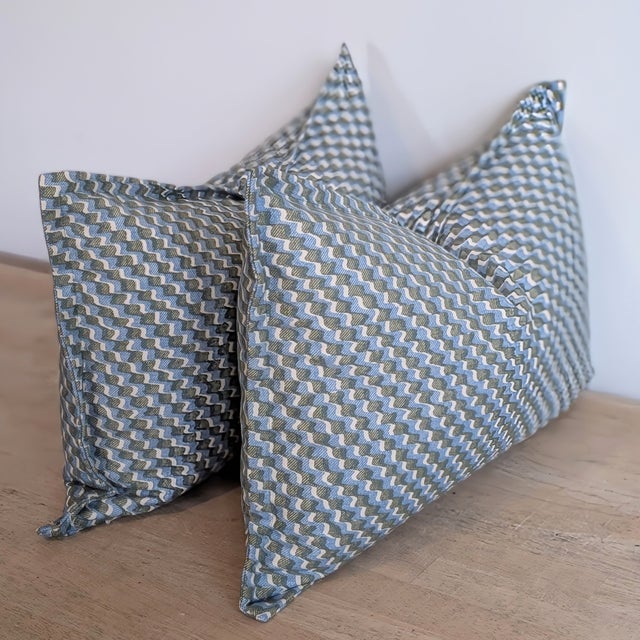 Fermoie Ruffle Lumbar Pillows With Mini Flange in Blue & Green For Sale In Greensboro - Image 6 of 7