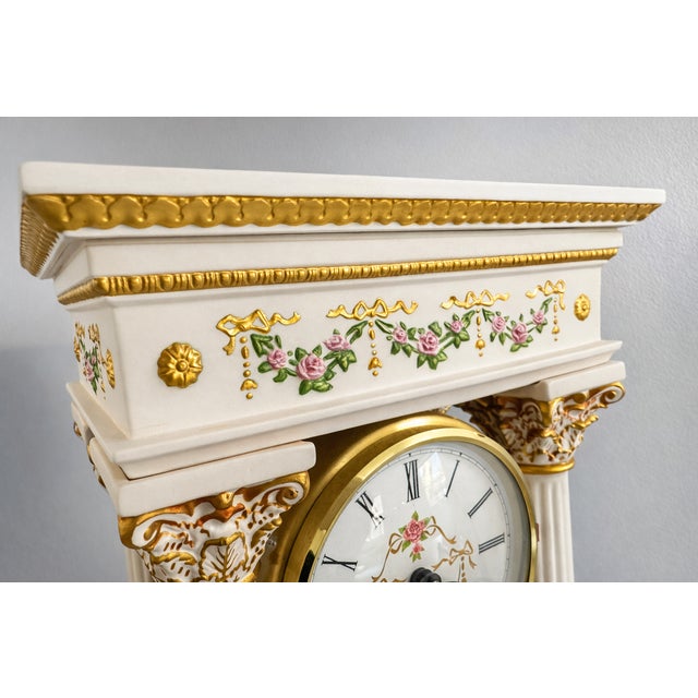 Metal 1980s Franklin Mint “The Empress Josephine” Neoclassical Mantel Clock – White & Gilt For Sale - Image 7 of 13