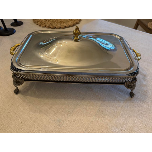 Traditional Vintage Silverplate Footed Covered Casserole Server With Glass Insert For Sale - Image 3 of 11