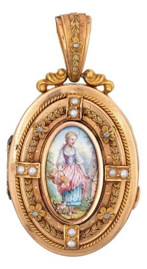 Antique Victorian Portrait Locket Pendant Pearls 18k Gold Vintage Fine Jewelry