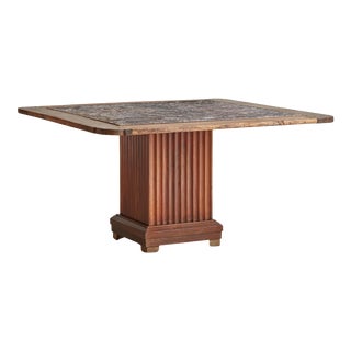 French 1940's Fluted Cerused Oak Entryway or Display Table With Marble Inlay For Sale