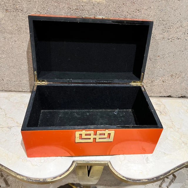 Late 20th Century Vintage Orange Box Decorative Geometric Gold Accent For Sale - Image 5 of 12