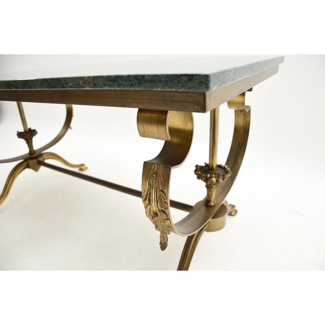 Metal French Brass Coffee Table with Marble Top, 1930s For Sale - Image 7 of 9