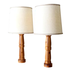 Vintage Striped Turned Wood Table Lamps Pair
