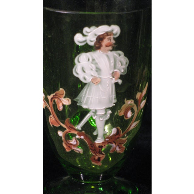 Tea Glass Cups Karl Moser Style Hand Panted Enamel Renaissance Guardsmen Green - Set of 4 For Sale - Image 4 of 17
