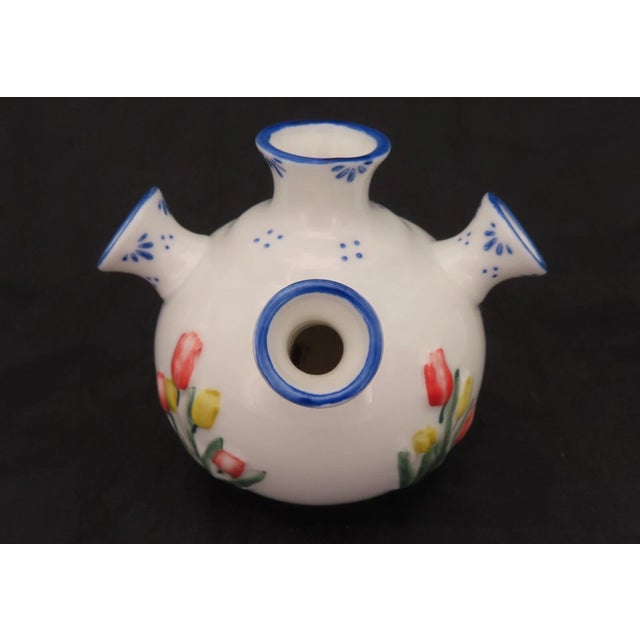 Delft Vintage Royal Twickel Ter Steege Bv Delft 5 Finger Hand Painted Tulip Vase For Sale - Image 4 of 5