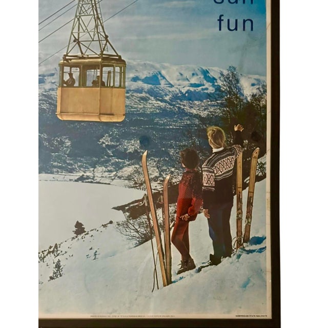 Paper Vintage Norway Snow Sun Fun Ski Travel Tourism Framed 1967 Poster 41"h For Sale - Image 7 of 9