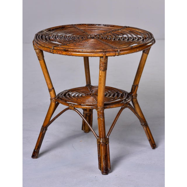 1950s Mid-Century Italian Rattan & Bamboo Two-Tier Side Table For Sale - Image 5 of 10