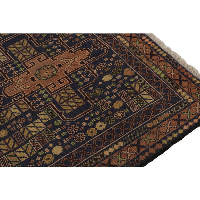 Traditional Rug & Kilim’s Baluch Tribal Rug With Navy Blue and Brown Geometric Patterns For Sale - Image 3 of 7