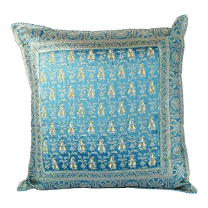 Turquoise Mughal Style Decorative Throw Pillow Embellished With Sequins and Beads