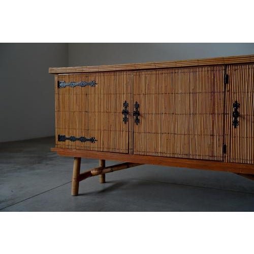 French Bamboo Sideboard with Wrought Iron Details, 1950s For Sale - Image 5 of 15