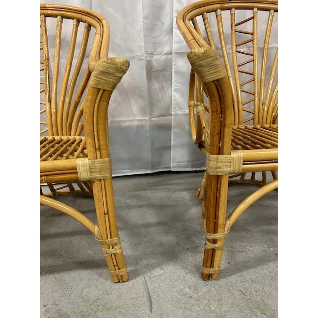 Vintage Bent Rattan Circle Sided Chairs, a Pair For Sale - Image 4 of 12