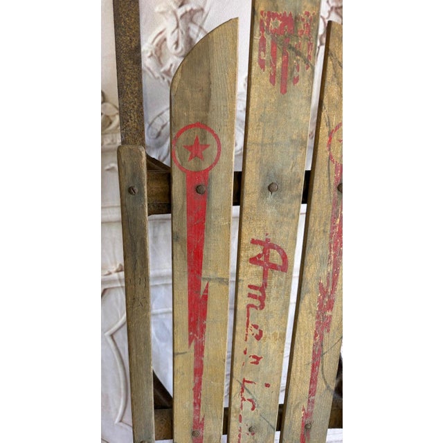 Antique American Wooden Sled With Original Red Graphics For Sale - Image 16 of 18