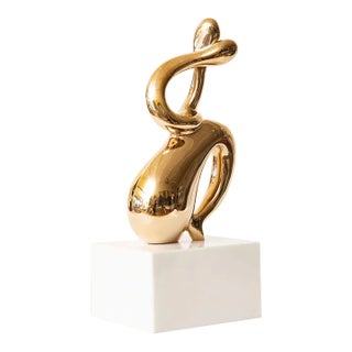Vintage Bronze Intertwined Figurative Abstract Sculpture on White Marble Base For Sale