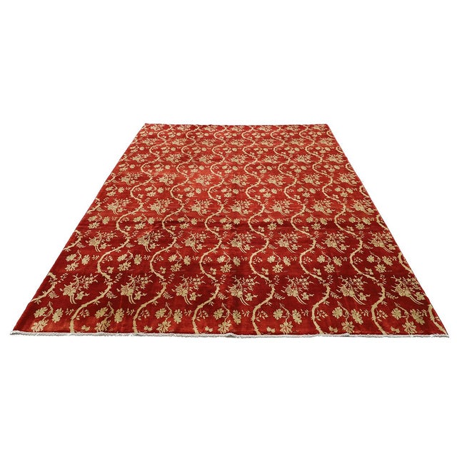 8x10 Deep Red & Gold Chinoiserie Rug | 8'2"x10'3" Hand-Knotted Afghan Wool For Sale - Image 4 of 8