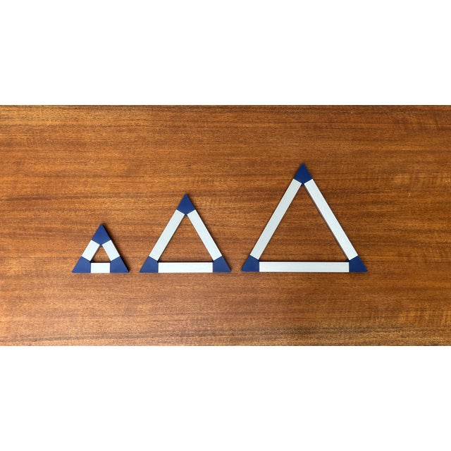 Blue Danish Postmodern Triangular Trivet Coasters by Jorgen Meldgaard for Menu, 1980s, 1980s, Set of 3 For Sale - Image 8 of 15