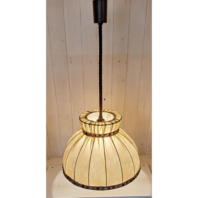 Vintage Ceiling Lamp with Marbled Vinyl Shade and Rope Mount, 1970s For Sale - Image 3 of 7