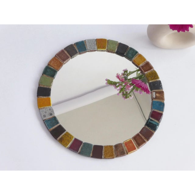 Ceramic Vintage Round Ceramic Mosaic Mirror For Sale - Image 7 of 8