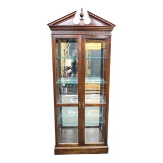 Stickley Carved Mahogany Wood Lighted Bookcase or Display Cabinet For Sale