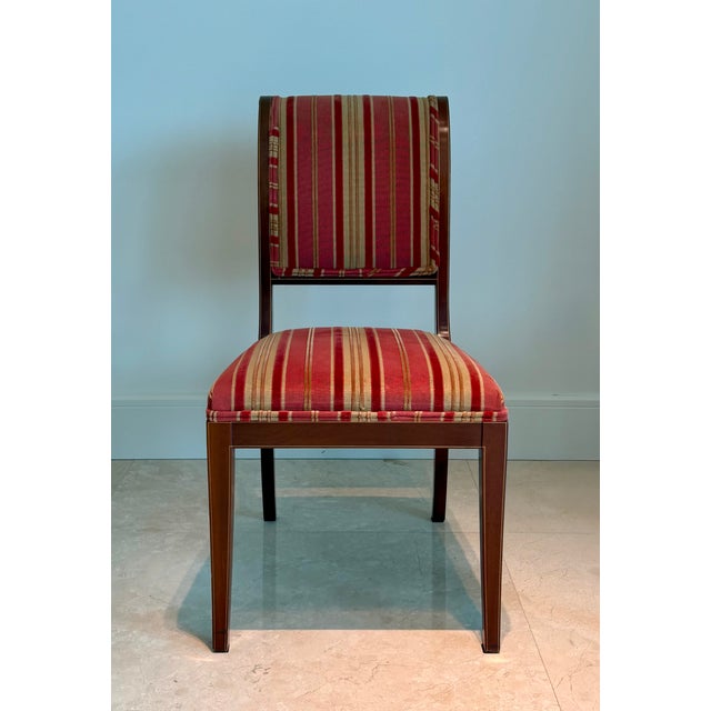 Set of six Kindel Furniture Company Sleigh Back Side Chairs, model 75-070, crafted in Grand Rapids, Michigan. These...