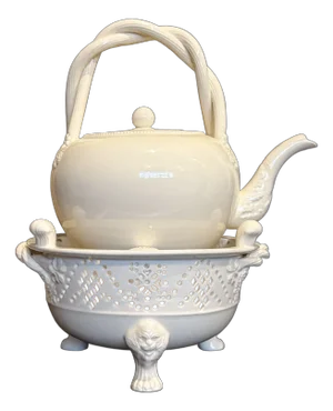 Royal Creamware Tea Pot & Biscuit Bowl