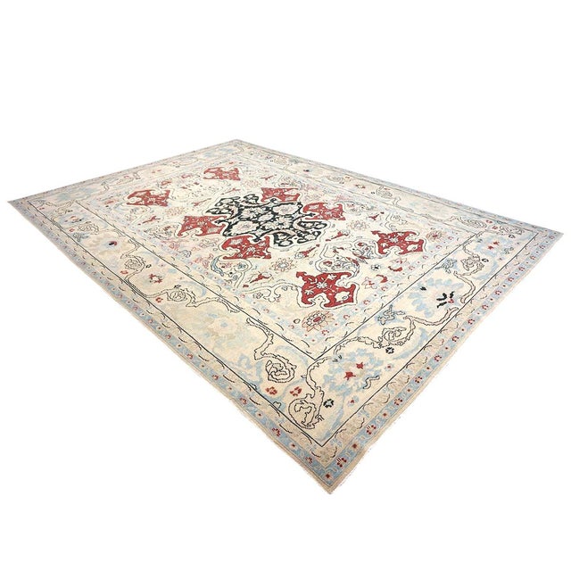 Persian Sultanabad Wool 10x14 Ivory, Blue, & Red Handmade Area Rug #1143766 For Sale In Houston - Image 6 of 14