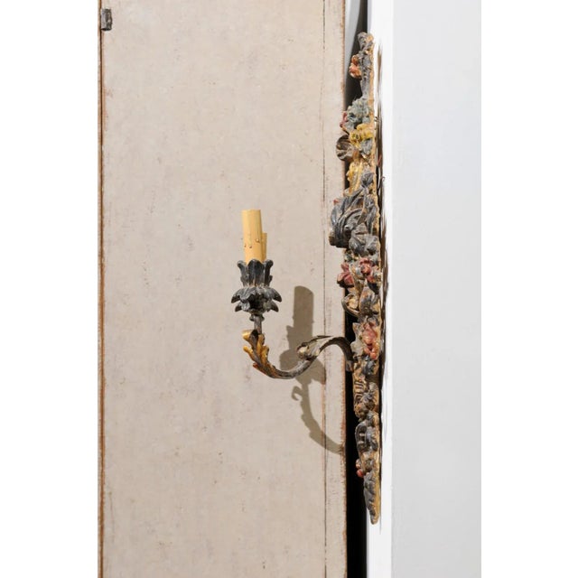 Late 19th Century Italian Rococo Style Carved and Painted Sconces - A Pair For Sale - Image 9 of 13