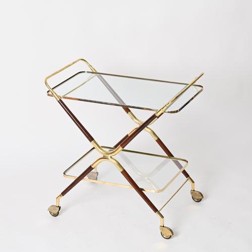 Mid-Century Modern Bar Cart in Brass and Wood by Cesare Lacca, Italy, 1950s For Sale - Image 10 of 14
