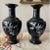Mid-Century Modern Pair of Vintage 9" Korean Black Enamel Brass Vases, Mother of Pearl Inlay For Sale - Image 3 of 9