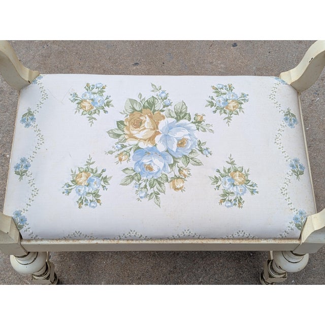 Vintage Chic Turned-Leg Cream Boho Bench For Sale - Image 4 of 13