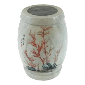Vintage Chinese White & Gray Marble Stool
