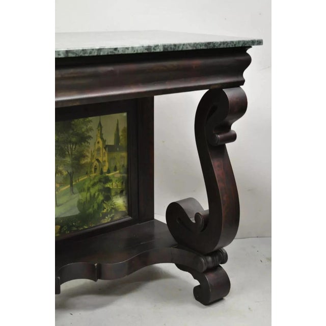 Late 19th Century Antique American Empire Mahogany Green Marble Top Console Hall Table For Sale - Image 11 of 11