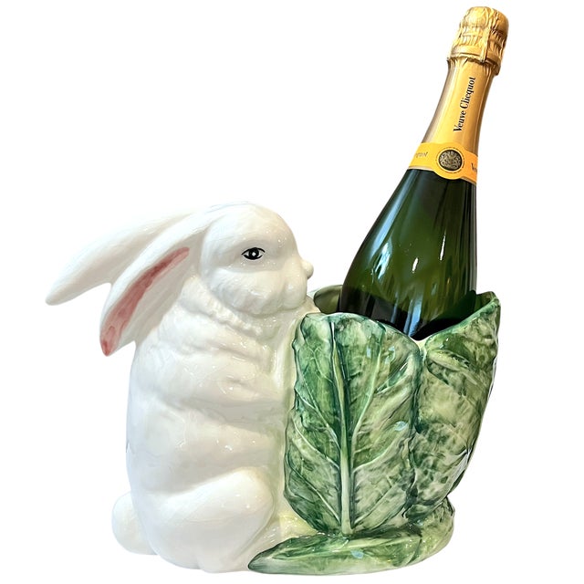 Majolica Vintage Italian Majolica Rabbit & Cabbage Cachepot Planter – 9" For Sale - Image 4 of 11