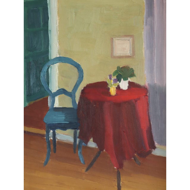 1950 Mid-Century Modern 'The Red Table' Swedish Original Interior Oil Painting, Framed For Sale - Image 9 of 11