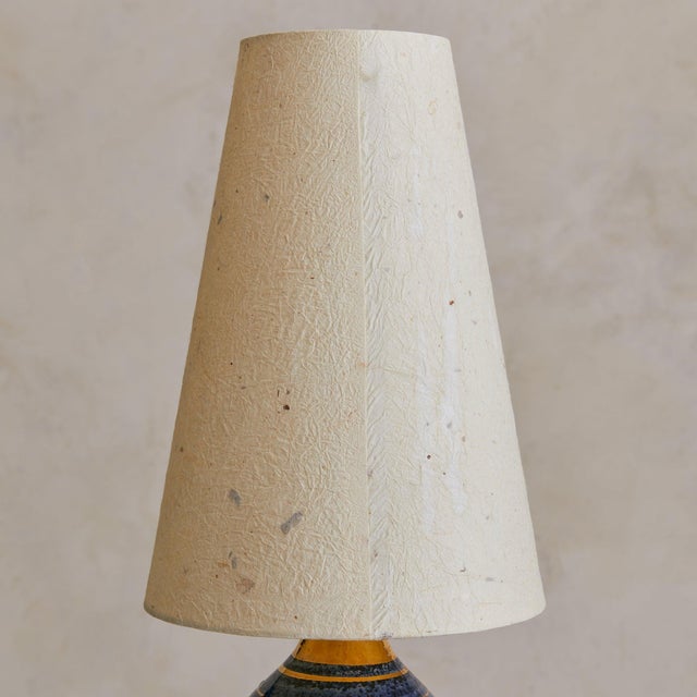 Georges Pelletier 1960s French Gilt Ceramic Table Lamp with Paper Shade by Georges Pelletier For Sale - Image 4 of 8