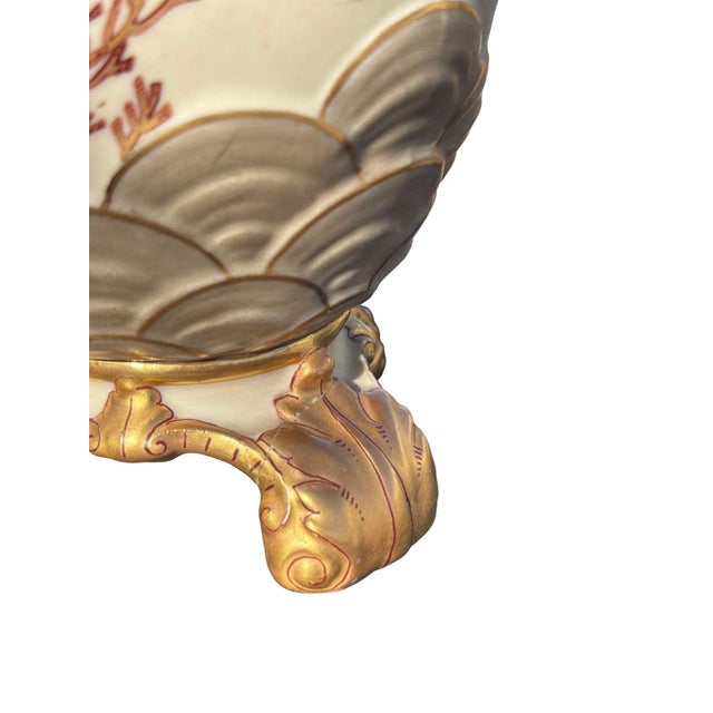 Ceramic Late 19th Century Victorian Dragon Handle Ceramic Vase W/ Hand Painted Corvus by Alfred Stellmacher For Sale - Image 7 of 11