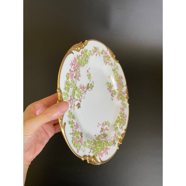 Limoges, France Antique Jean Pouyat Limoges Holly Branch Plate With Heavy Gold For Sale - Image 4 of 10