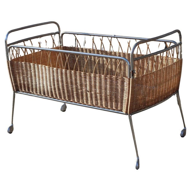 Mid-Century French Childrens Bed in Rattan and Chrome, 1960s For Sale - Image 6 of 18