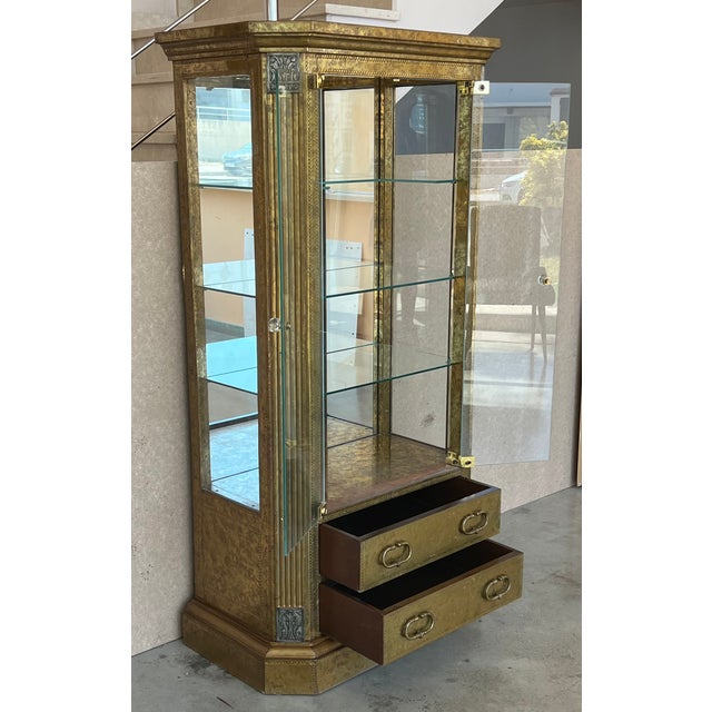 Wood Hollywood Regency Brass Faces Dry Bar With Mirrored Interior For Sale - Image 7 of 13