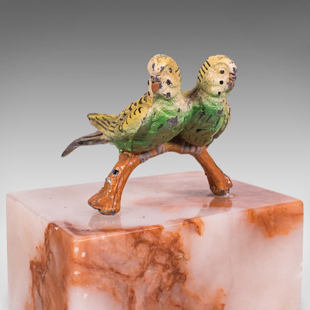 Metal Pair of Vintage Budgerigar Bookends, Italian, Onyx Marble, Budgies, Novel Rest For Sale - Image 7 of 10