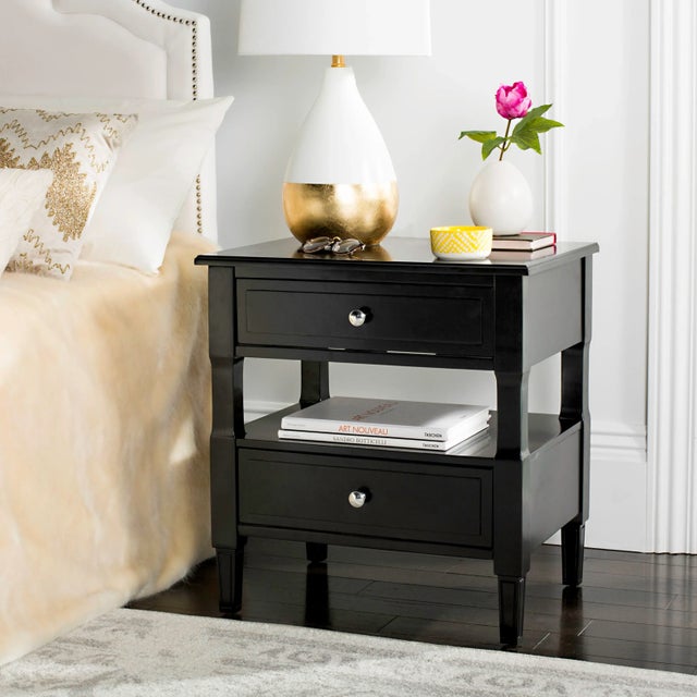 Two Drawer Nightstand in Black For Sale - Image 9 of 11