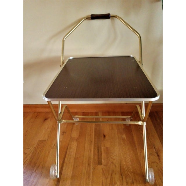 Mid Century Modern Folding Tray Table Rolling Cart With Glitter Wheels
