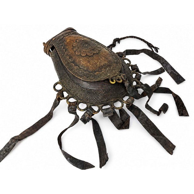 Antique West African Nupe Cast Bronze Ceremonial Purse with Leather Tassels For Sale - Image 11 of 17