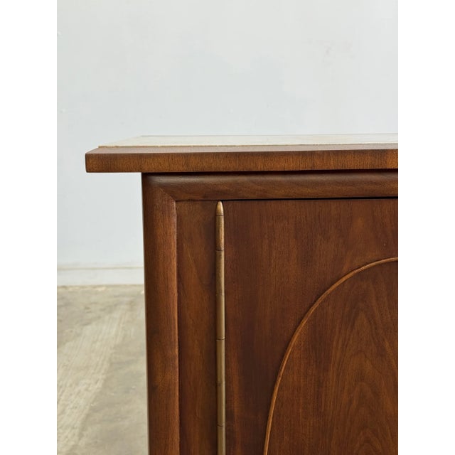 1960s Arched Walnut Credenza With Stone Inlay Top For Sale In Los Angeles - Image 6 of 15