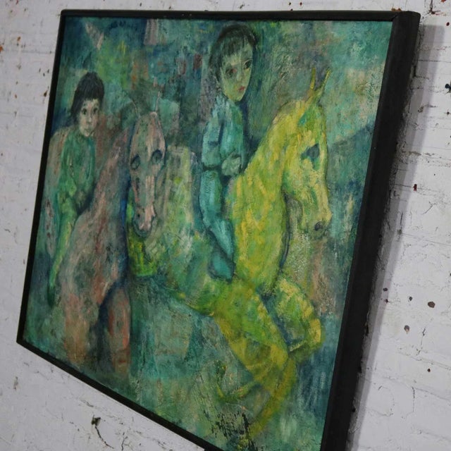 Mid 20th Century Vintage Impressionist Painting of Children on Horseback by Brooks Woollcott Powell For Sale - Image 5 of 13