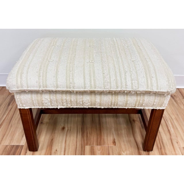 Late 20th Century Vintage Pillow Top Tufted Tweed Upholstered Wood Bench For Sale - Image 5 of 11