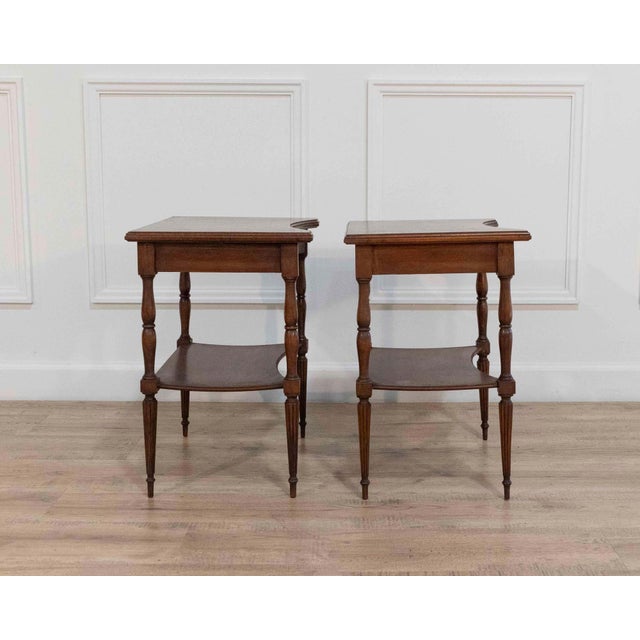 Mid 20th Century Mid 20th Century Pair of Louis XVI–Style Bedside Tables with Curved Fronts and Lower Shelves For Sale - Image 5 of 8