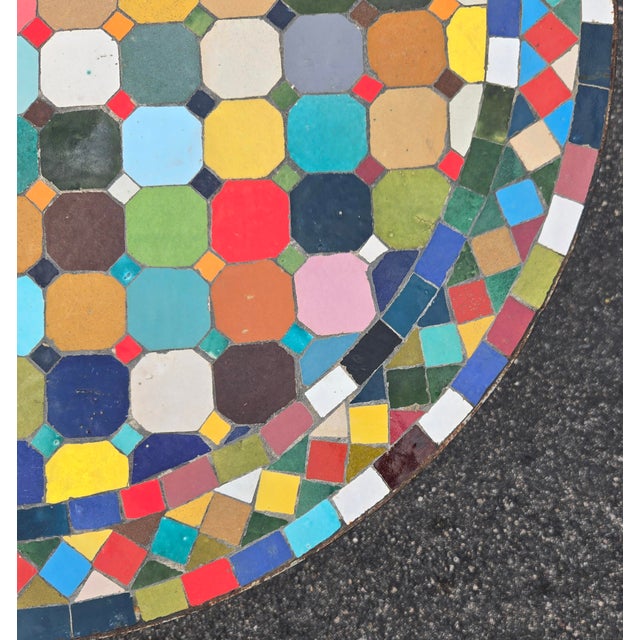 32” Colorful Handcrafted Moroccan Mosaic Table / Patchwork Style For Sale In Orlando - Image 6 of 7