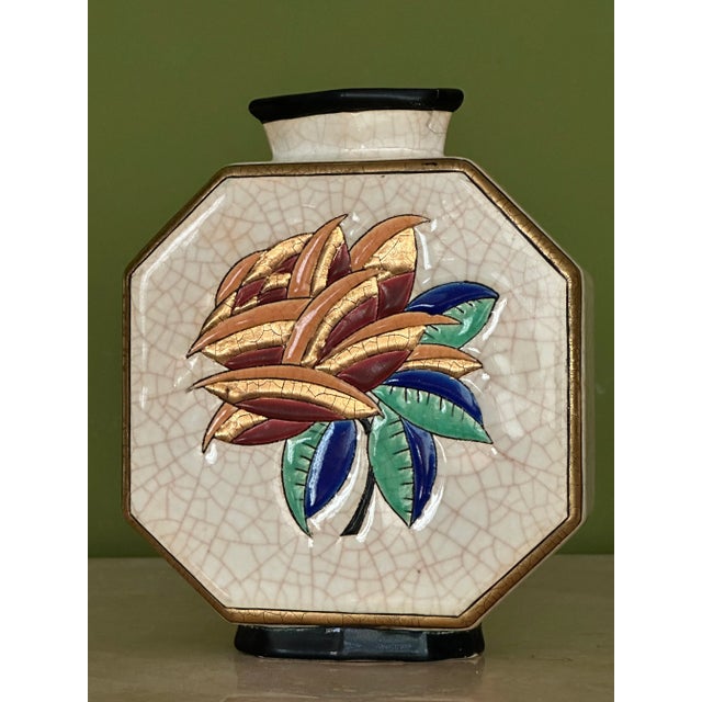Longwy France Art Deco Rose Octagonal Vase For Sale - Image 9 of 9