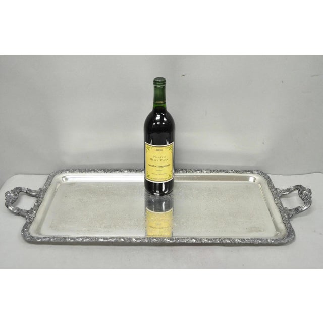 Vintage English Victorian Silver Plated over Copper Narrow Serving Platter Bar Tray. Circa Mid 20th Century. Measurements:...
